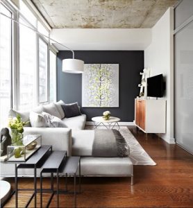 Salón de Loft: Pared Pintada en Gris Plomo