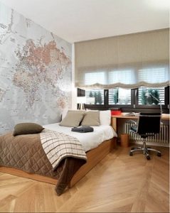 Cómo decorar habitación con papel pintado de mapa mundi