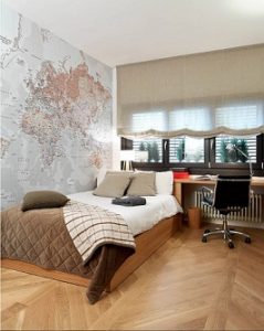 Estor paqueto lino en dormitorio masculino
