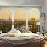 Fotomural de París en pared cabecero dormitorio